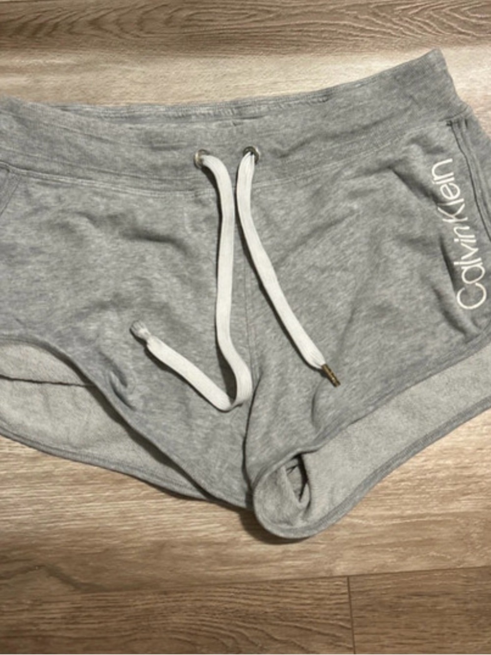 Calvin Klein Light Gray Athletic Lounge Shorts with White Drawstring